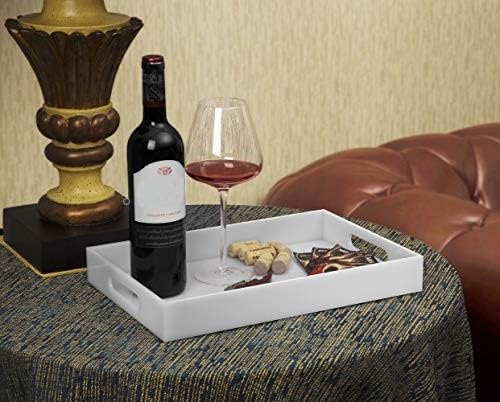 KEVLANG Glossy White Sturdy Acrylic Serving Tray with Handles-10x15Inch-Servi...
