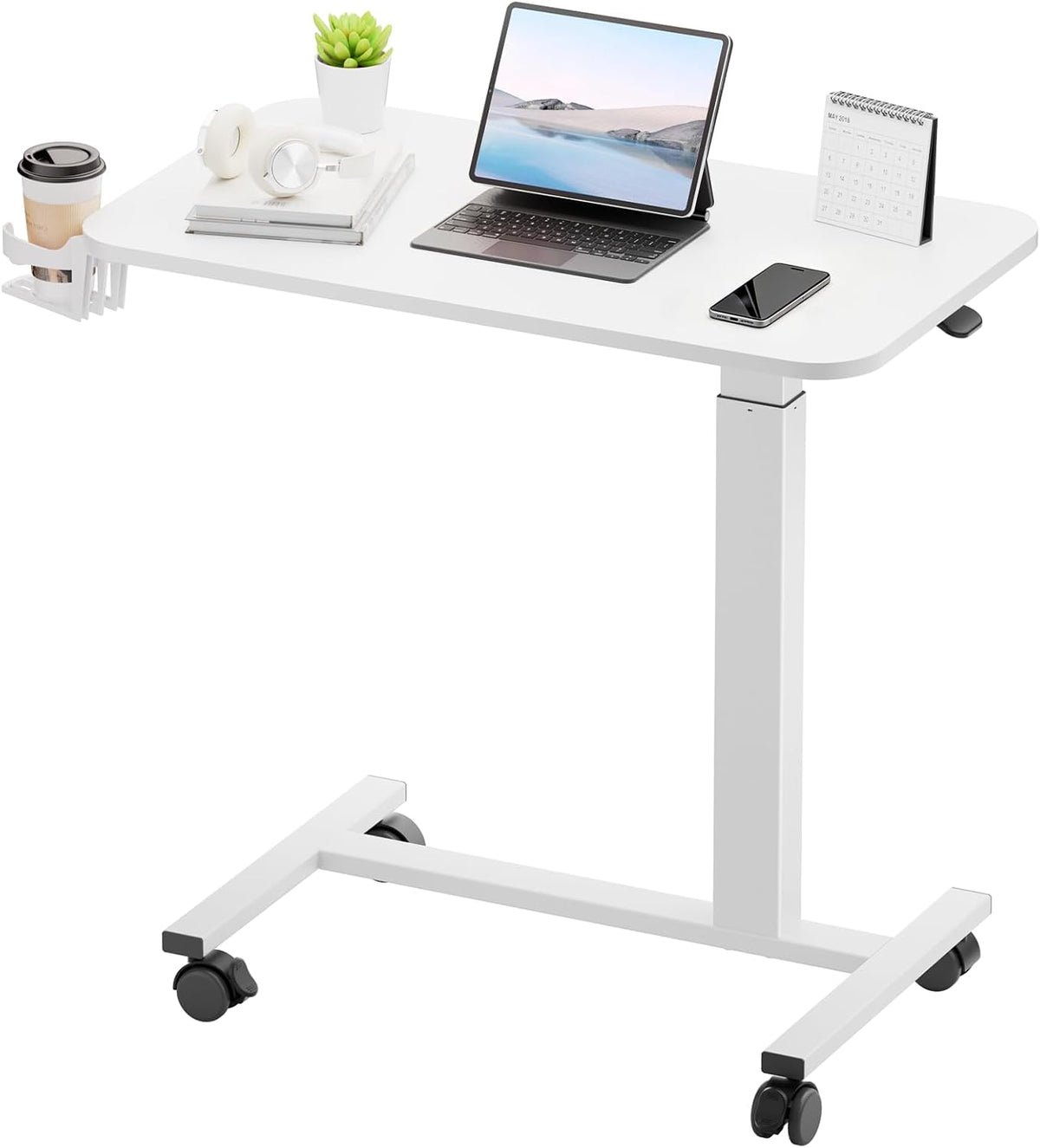 GTPLAYER Small Standing Desk with Wheels, Pneumatic Mobile Rolling Laptop Des...