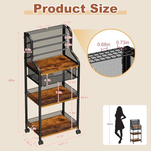 large 7-tier rolling utility cart with drawer, 40in shown in use