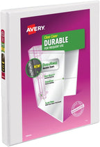 Avery® Durable View 3 Ring Binder, 0.5" Slant Rings, 1 White Binder | For Daily School, Home and Office Use, Clear View Overlays, DuraHinge Tear-Resistant Spine, DuraEdge Split-Resistant Edges