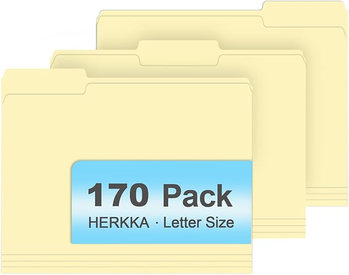 Manila Folders, HERKKA 170 Pack 1/3 Cut Tab File Folders, Manila Folders 8.5 x by HERKKA
