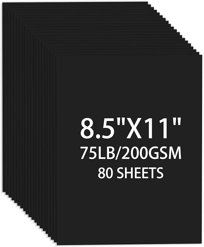Cardstock 8.5 X 11, 80 Sheets Black Card Stock, 75lb/ 200gsm Copy Paper by Ciphyfee