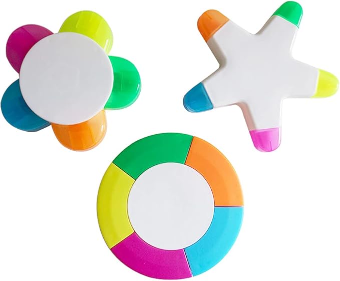 SunAngel 3 Pack Fluorescent Highlighter Pens Petals, Star Flower & Round Shape by SunAngel