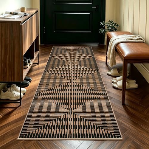 easy jute runners for hallways 2x6, washable striped shown in use