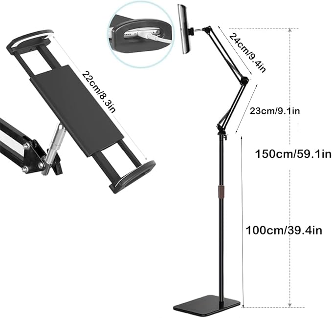Hosann Century Tablet Floor Stand Holder 360° Rotatable Metal Tablet Stand - Image 6