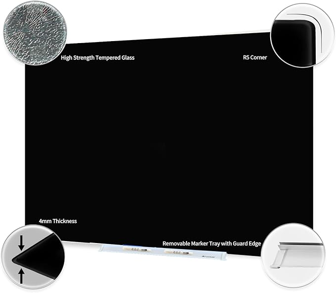 Magnetic Whiteboard, Tempered Glass White Board Frameless, Home School Supplies - Image 2