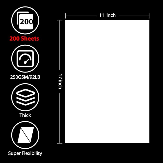 OcePor 200 Sheets White Cardstock 11” x 17”, 92lb/250gsm Card Stock, Thick Card - Image 2