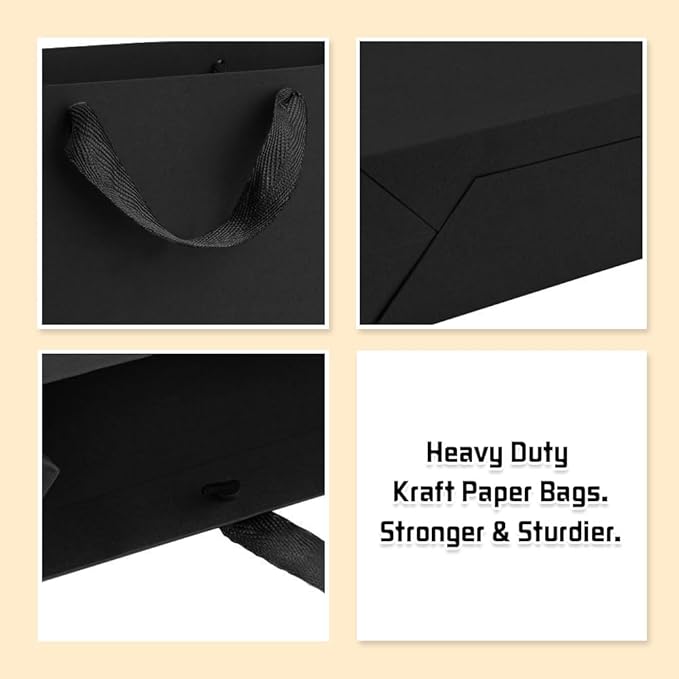 BagDream Black Gift Bags with Handles 8x4x11 Inch 50pcs Black Kraft Paper Bags - Image 6