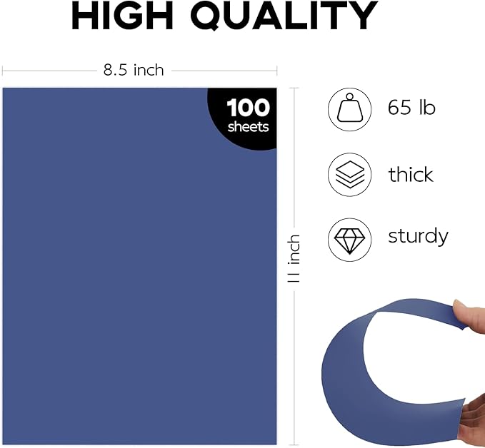 100 Sheets 65lb Blue Cardstock 8.5 x 11 Pastel Paper, Goefun Navy Blue Card - Image 2