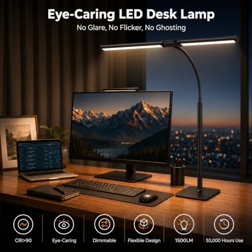 24-inch double head led desk lamp with base, package contents