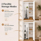68.9" wooden broom closet storage cabinet with perforated, side view