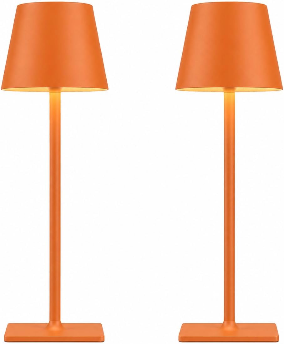 Yogaret Orange Cordless Table Lamp Set of 2-3 Way and Stepless Dimmable - for...