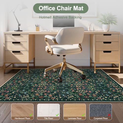 Anidaroel Floral Office Chair Mat for Hardwood Floor, 36"x48" Desk Chair Mat for Hard Floors, Under Desk Rug for Rolling Chair, Anti-Slip Computer Chair Mat, Low Pile Carpet Protector Mat