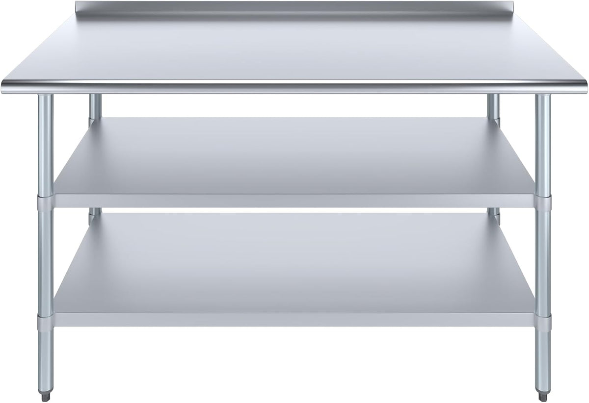 AmGood Stainless Steel Work Table with 1.5" Backsplash and 2 Shelves | M...