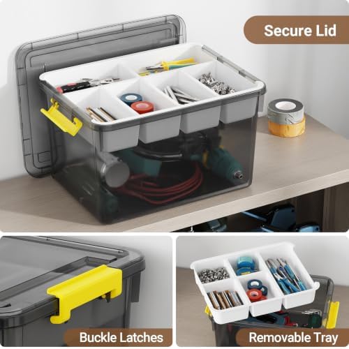 80qt stackable storage bins with lids trays craft, side view