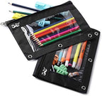 Mr. Pen- Pencil Pouch for 3 Ring Binder, 2 Pack, 10"x6.75", Smooth Zipper | Clear Window, Large Capacity Pencil Case with 3 Reinforced Grommets for School, Office, Supplies Storage