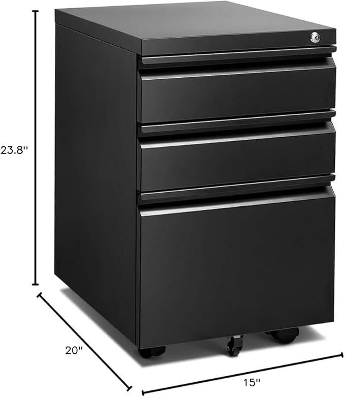 INTERGREAT 3 Drawer File Cabinet, Metal Filling Cabinets - Image 3