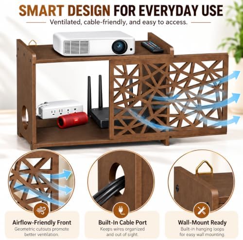 Upgrade Pine Wooden Router Box Hider, Large Capacity Projector Shelf Wall Mou...