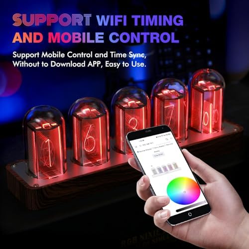 clocteck nixie tube clock with wi-fi sync, alarm, side view