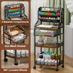 large 7-tier rolling utility cart with drawer, 40in, close-up detail