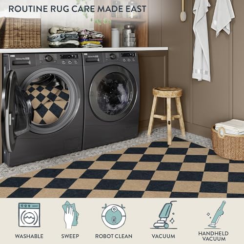 lahome checkered easy jute non slip runner rug showing dimensions