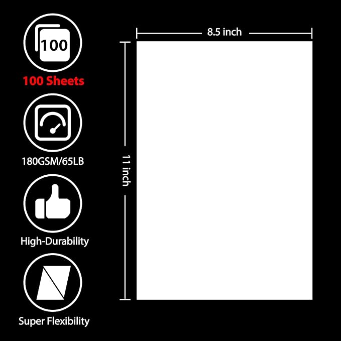 OcePor 100 Sheets White Cardstock 8.5” x 11”, 65lb/180gsm White Card Stock - Image 2