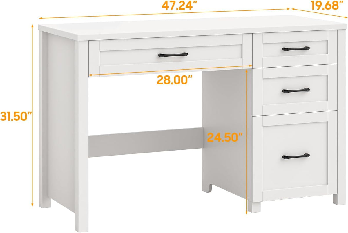 Farmhouse 47" Executive Desk, Computer Desk with File Drawer, Cream White