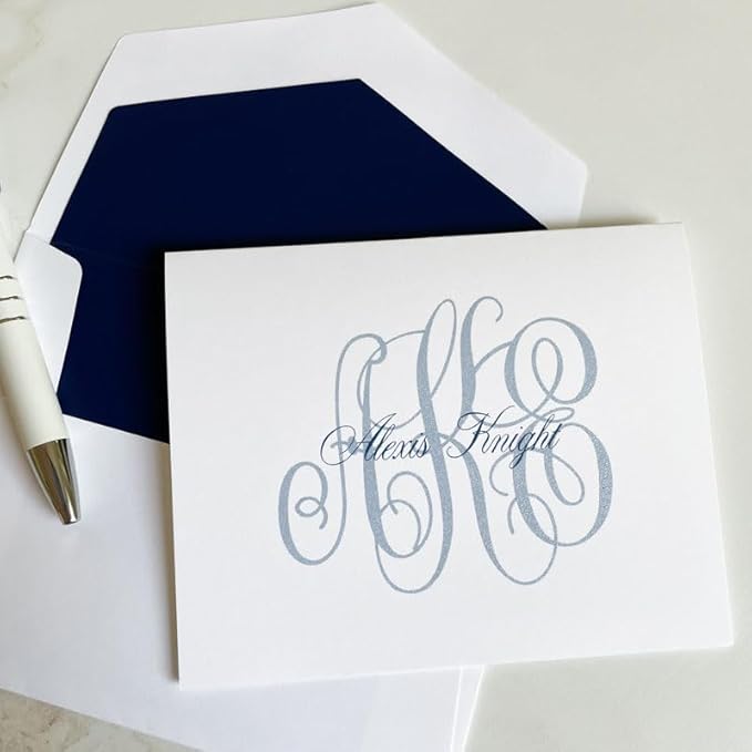 Classic Monogrammed Name Folded Notes – Raised Ink Personalized Stationery Set - Image 3