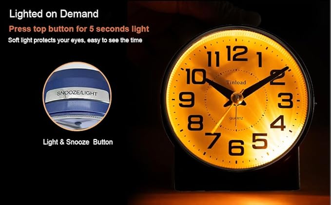 Tinload 4.3" No Ticking Analog Alarm Clock, Silent Readable - Image 5