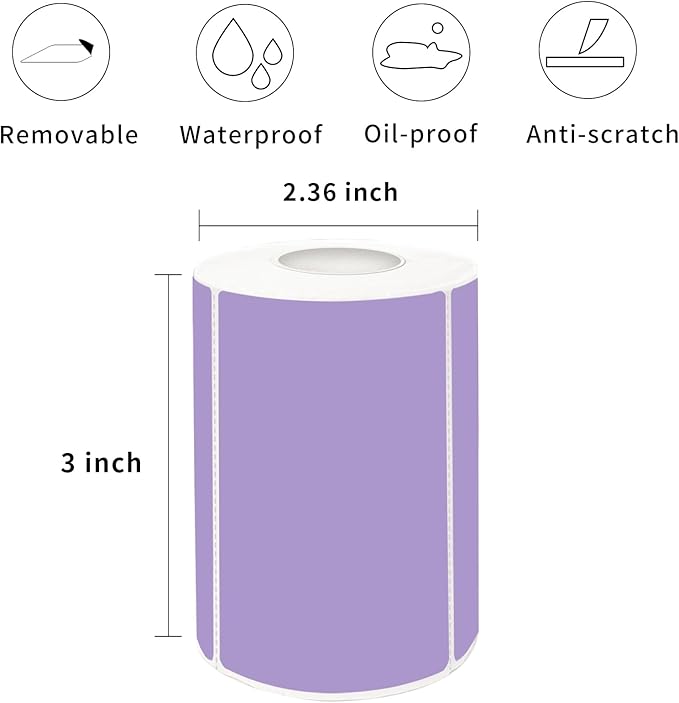 2×3 Inch Purple Removable Thermal Labels, Self-Adhesive Square Direct Thermal - Image 2