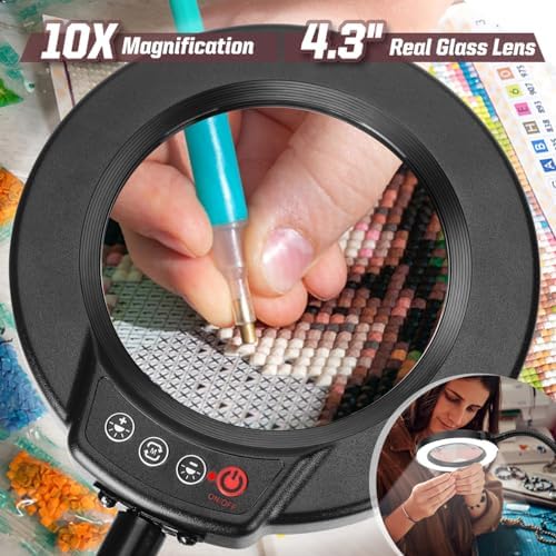 magnifying glass with light and stand, 5 color shown in use