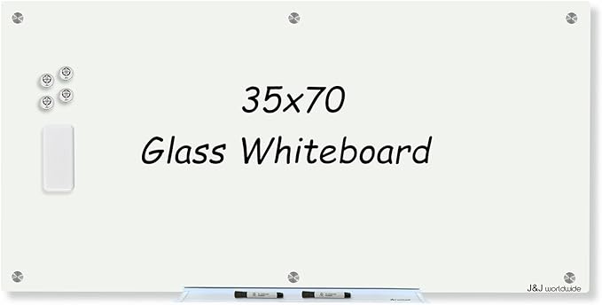 Magnetic Glass Whiteboard 6' x 3', Large Glass Dry Erase Board 70 x 35 Inches by JJworldwide