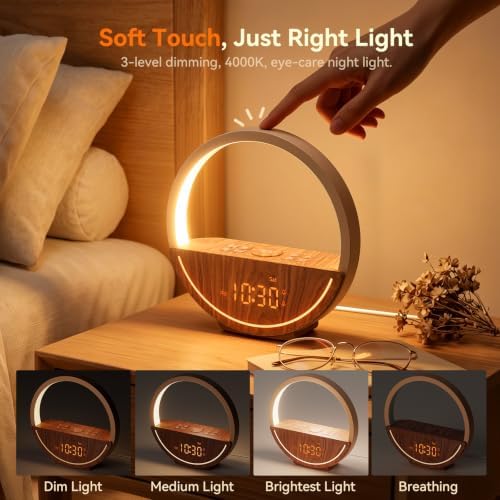 vivilumens sunrise alarm clock with sound machine & on a desk or shelf
