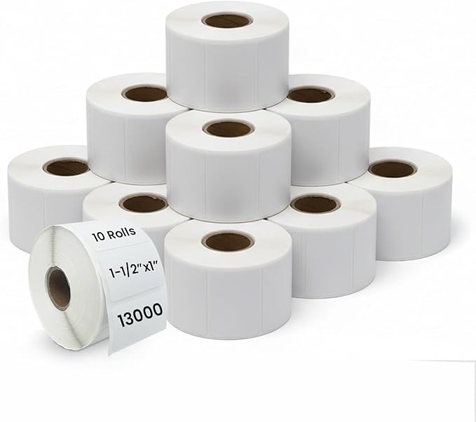 1 1/2" × 1" Direct Thermal Printer Labels, 10 Rolls, 000 Matte White Thermal by Unknown