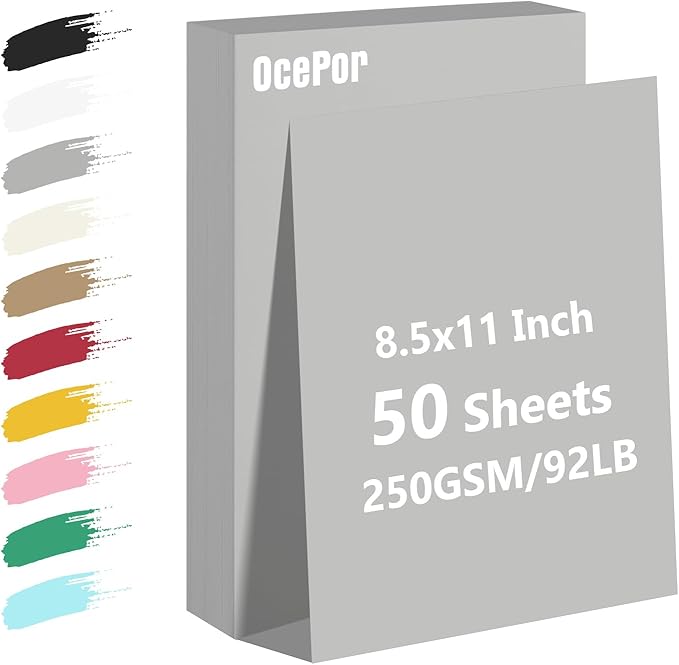 OcePor 50 Sheets Grey Cardstock Paper, Colored Printer Paper 8.5 x 11, Card by OcePor