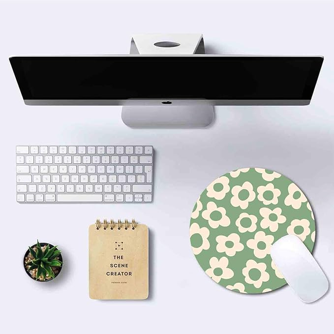IMAYONDIA Green Round Mouse Pad, Vintage Groovy Flowers Mousepad Small - Image 6