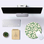 IMAYONDIA Green Round Mouse Pad, Vintage Groovy Flowers Mousepad Small - Image 6