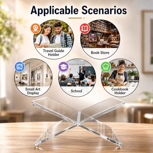 Clear Acrylic Book Stand for Display and Reading, Modern Open Book Holder for...
