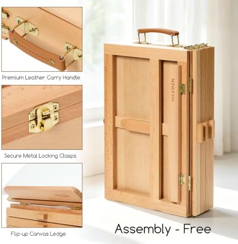 meeden large artist tabletop sketchbox easel: adjustable storage showing dimensions