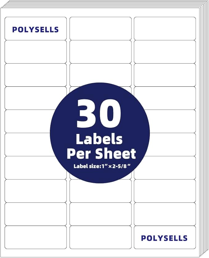 POLYSELLS 1" x2-5/8 Self Adhesive Address Labels, 30UP Blank Shipping Labels by POLYSELLS