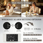 premium white wooden digital alarm clock with wireless on a desk or shelf