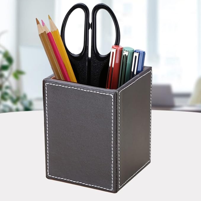 KINGFOM PU Leather Square Pens Pencils Holder Cup Desktop Stationery Organizer - Image 3