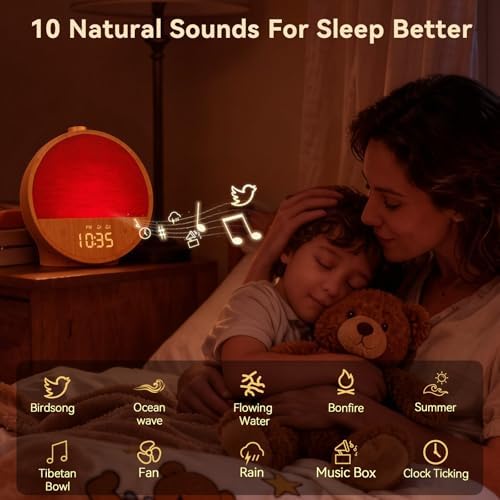 vivilumens sunrise alarm clock for bedroom, white noise showing dimensions