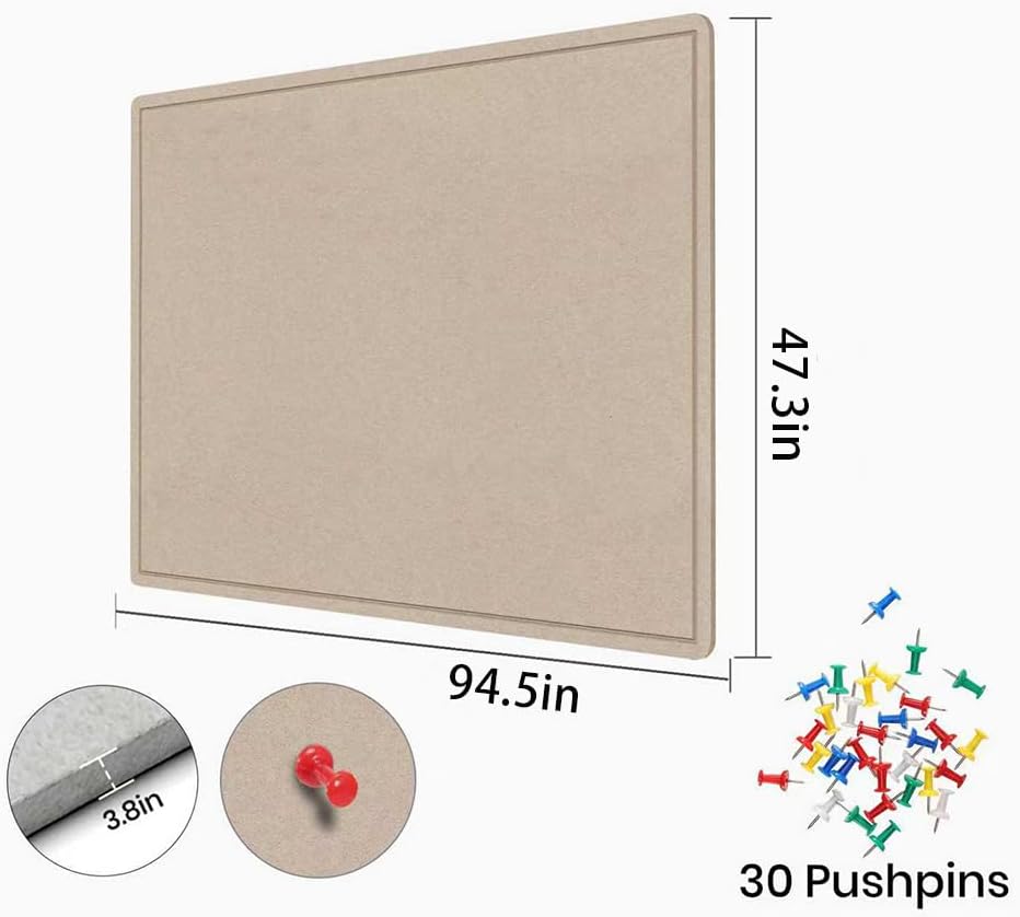 Extra Large Bulletin Board 96" x 48", Felt Pin Board, Beige Brown