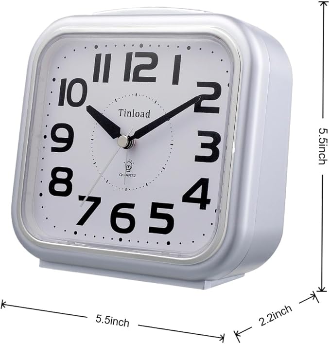 Tinload 5.5" Large Analog Alarm Clock Silent Non Ticking, Gentle Wake, Beep - Image 3