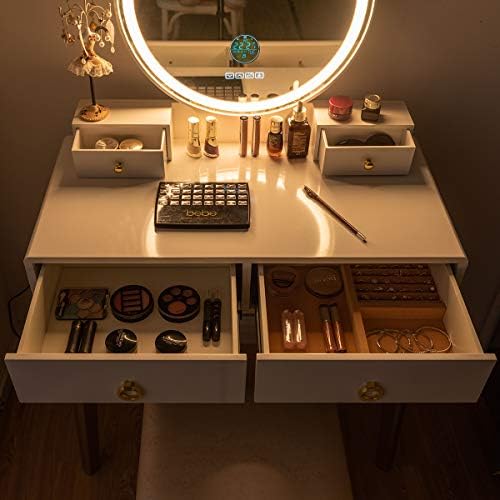 CHARMAID Vanity Set with Lighted Mirror, 3 Color Touch Screen Dimming Mirror ...