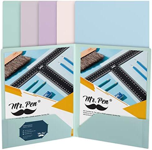 Mr. Pen- Plastic Folders with Pockets, 5 pcs | Aesthetic File Folder with Business Card Slot, 2-Pocket Folder, Back to School, Office, Filing Supplies