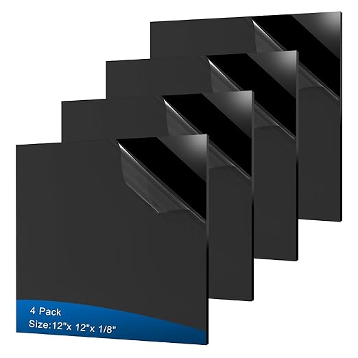 4 Pieces Black Acrylic Sheet, 12 x 12 Inch 1/8 Inch Thick, Home Decor, Display by ADTDA