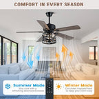 52" farmhouse ceiling fan with light and remote, side view