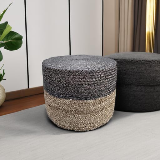 Pouf Ottoman 100% Jute Pouffe Natural Brown (18"x18"x12")